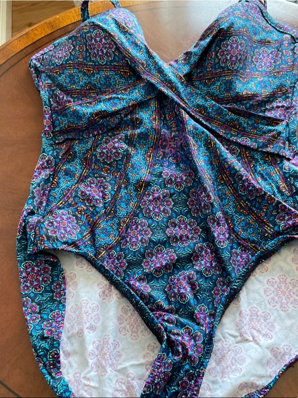Miraclesuit Teal and Purple Floral One-Piece Swim Bodysuit